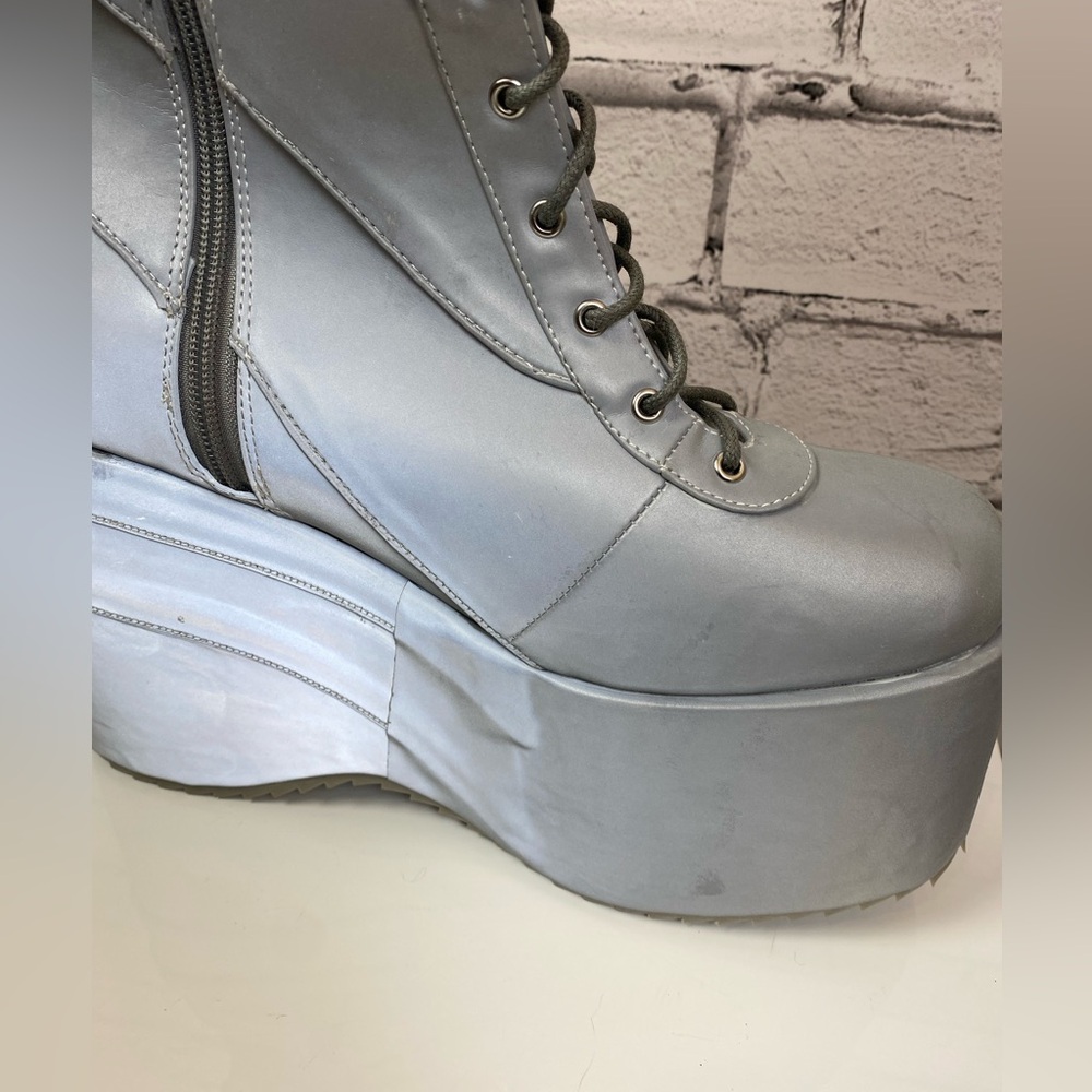 Ellie Silver Buckle Platform Boots Club Kid Boots Goth Boots size 12 - Picture 9 of 9